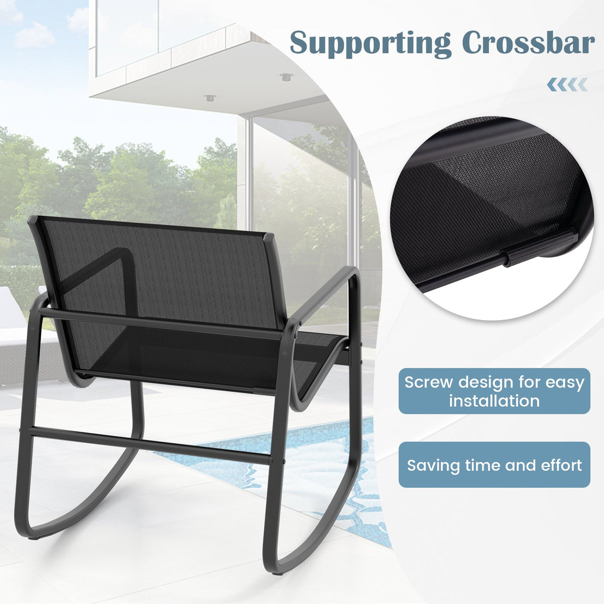 4 Piece Patio Rocking Set with Glass-Top Table-Black view 9