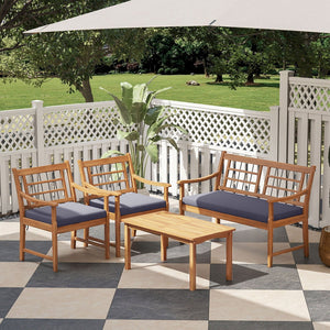 4 Piece Wood Patio Furniture with Armchairs Loveseat and Coffee Table-Gray view 2