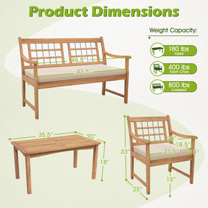 4 Piece Wood Patio Furniture with Armchairs Loveseat and Coffee Table-Off White view 6