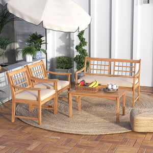 4 Piece Wood Patio Furniture with Armchairs Loveseat and Coffee Table-Off White view 7