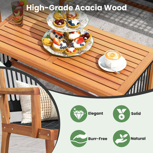 4 Pieces Acacia Wood Patio Conversation Table and Chair Set with Hand Woven Rope view 7