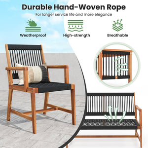 4 Pieces Acacia Wood Patio Conversation Table and Chair Set with Hand Woven Rope view 8