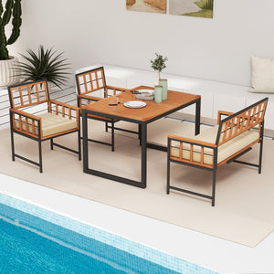 4 Pieces Acacia Wood Patio Dining Set with 1 Rectangular Table view 3