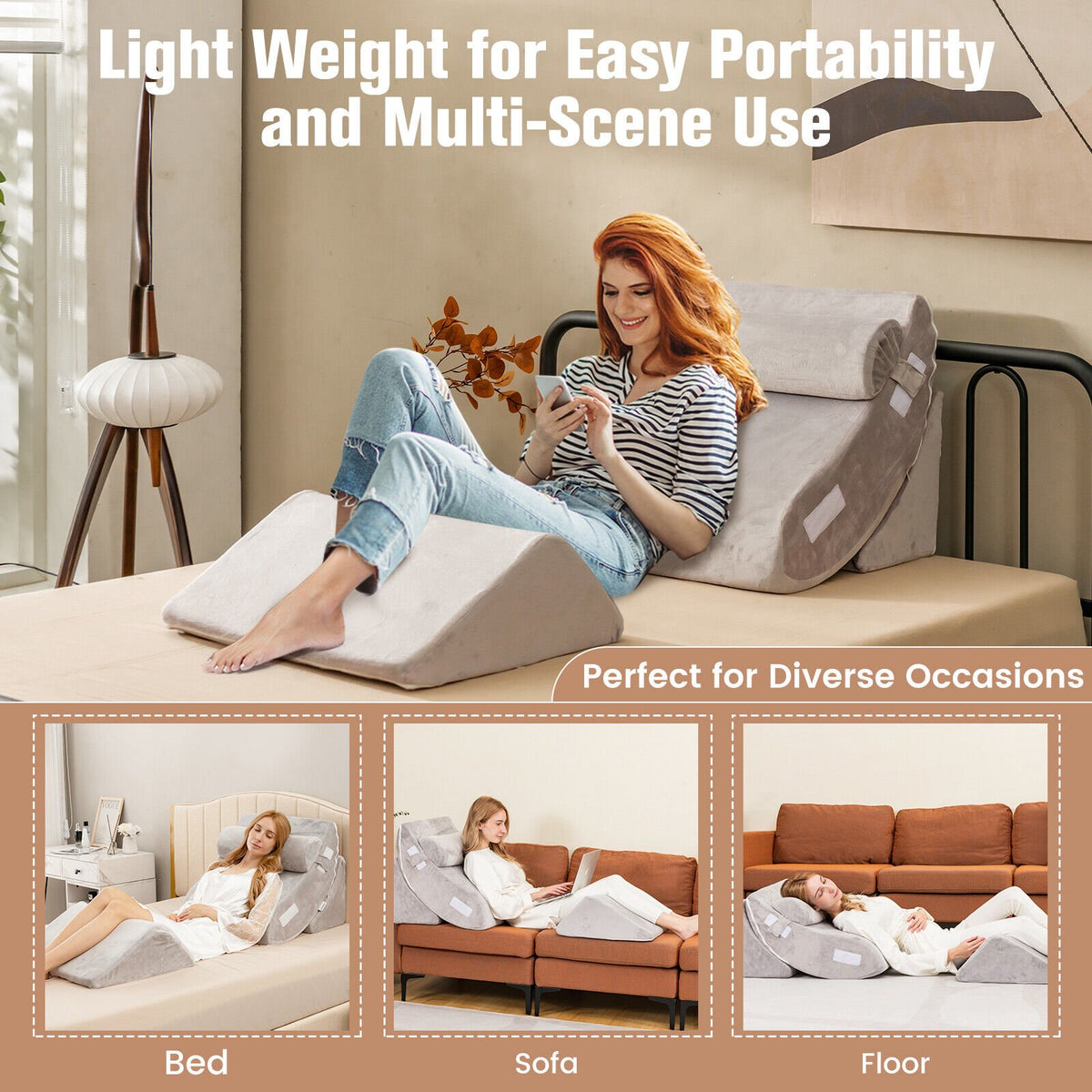 4 Pieces Bed Wedge Pillow for Back Neck and Leg Pain Relief-Gray view 6