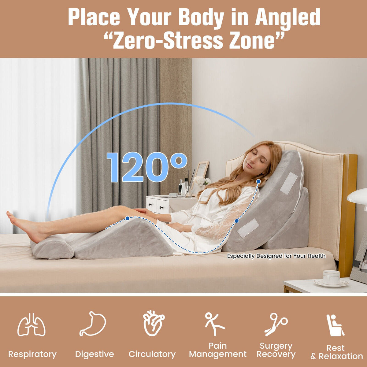 4 Pieces Bed Wedge Pillow for Back Neck and Leg Pain Relief-Gray view 8