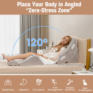 4 Pieces Bed Wedge Pillow for Back Neck and Leg Pain Relief-Gray view 8