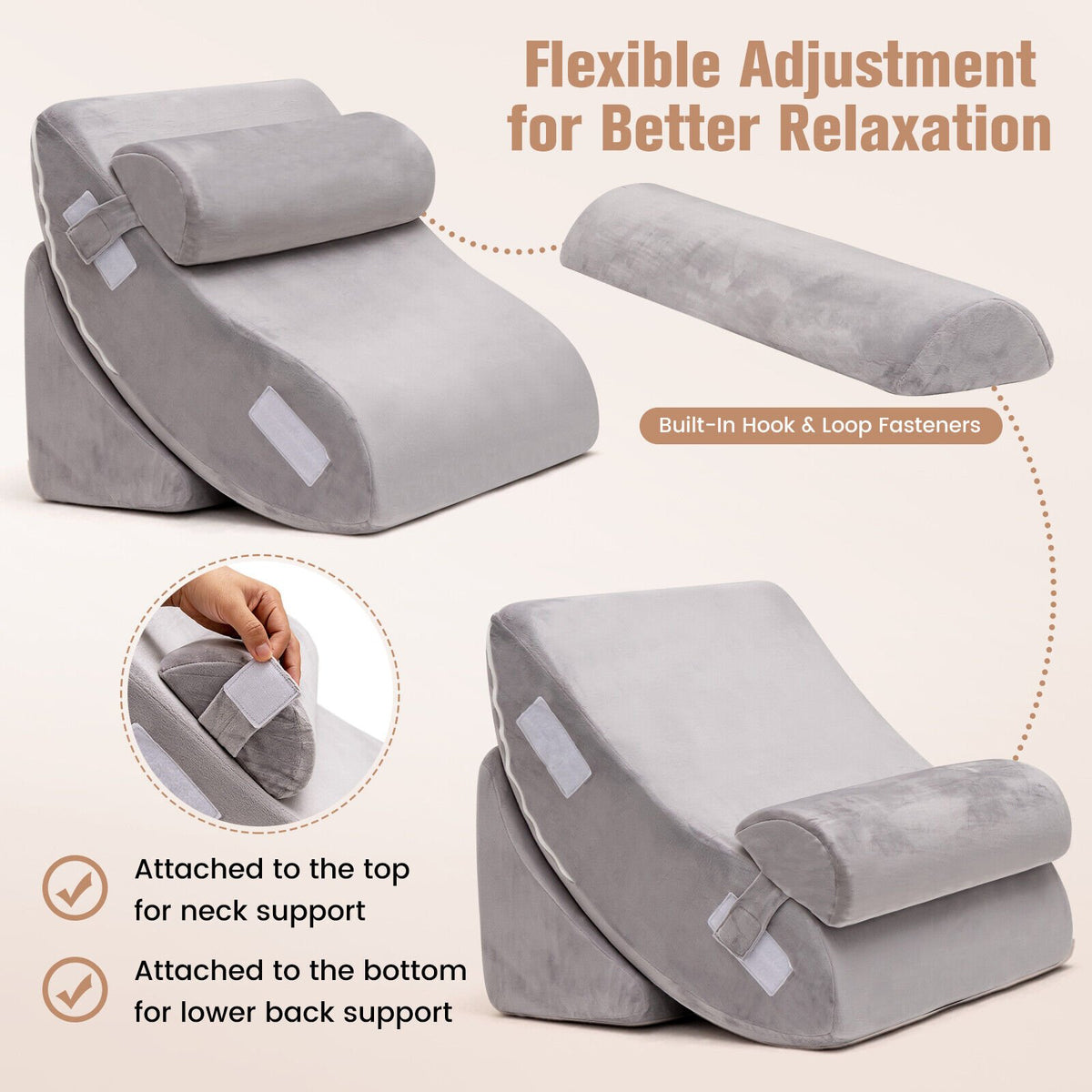 4 Pieces Bed Wedge Pillow for Back Neck and Leg Pain Relief-Gray view 9