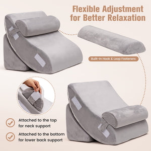 4 Pieces Bed Wedge Pillow for Back Neck and Leg Pain Relief-Gray view 9