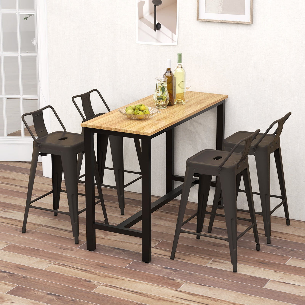 24 Inch Set of 4 Cafe Side Chairs with Rubber Feet and Removable Backs-Gun view 2