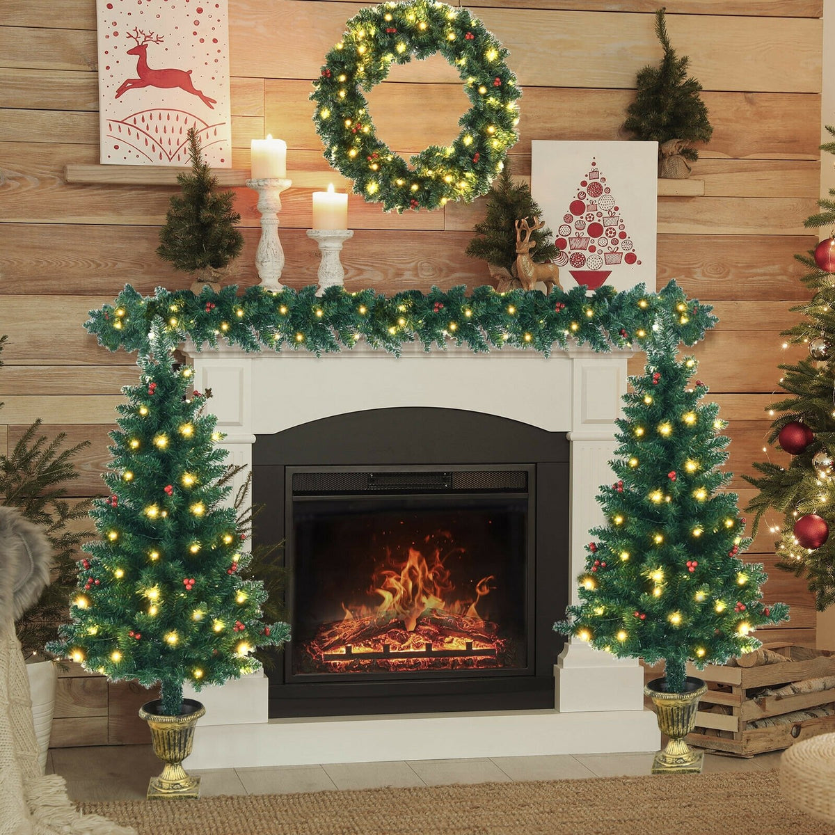 4 Pieces Christmas Decoration Set with Garland Wreath and Entrance Trees view 2