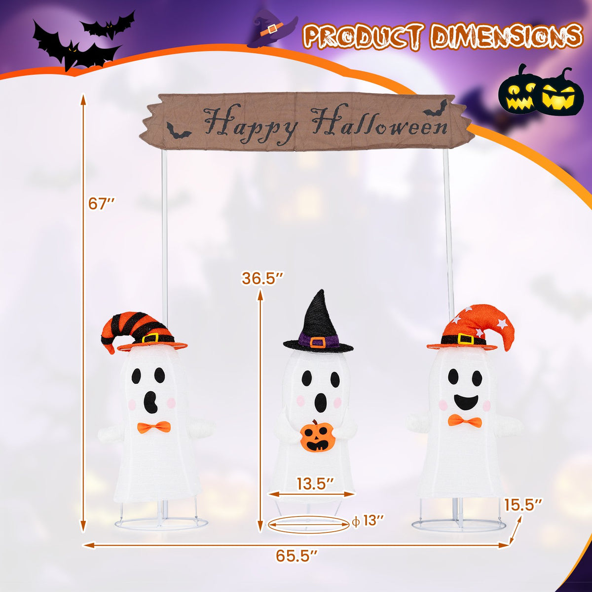 4 Pieces Halloween Decoration Pop up Ghosts with Gate and LED Lights view 4