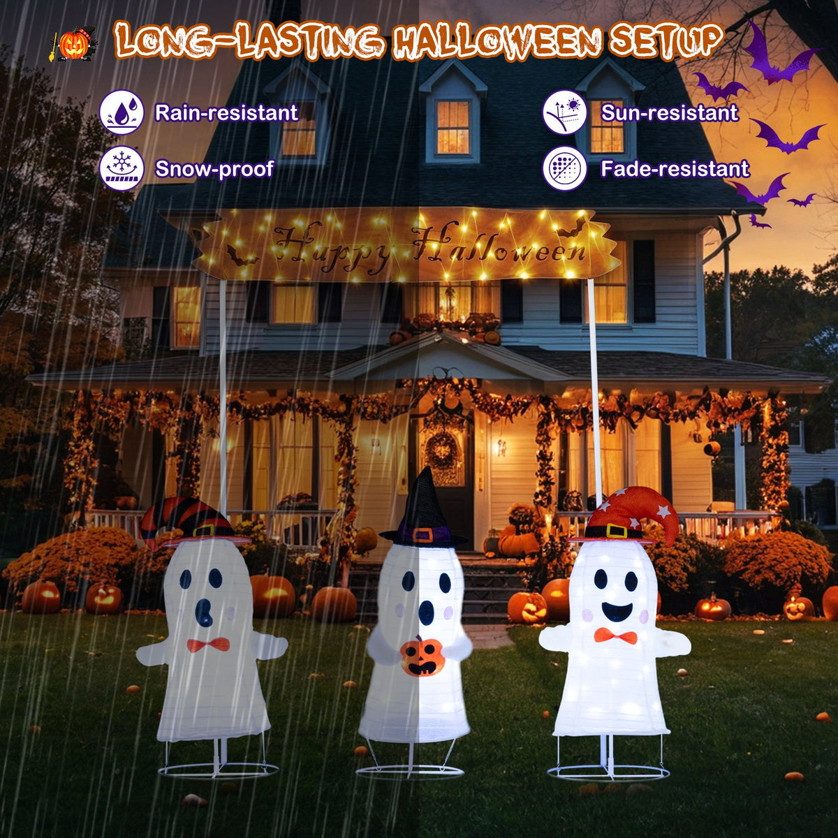 4 Pieces Halloween Decoration Pop up Ghosts with Gate and LED Lights view 8