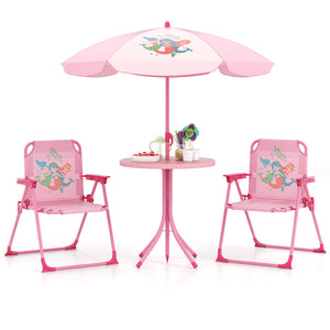 4 Pieces Kids Picnic Set with 2 Folding Chairs and Height Adjustable Umbrella-Pink