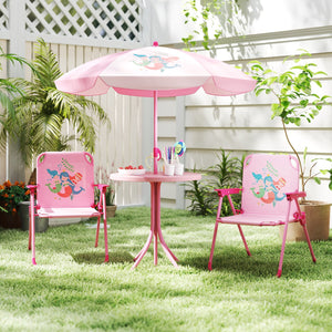 4 Pieces Kids Picnic Set with 2 Folding Chairs and Height Adjustable Umbrella-Pink view 2