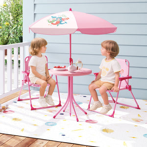 4 Pieces Kids Picnic Set with 2 Folding Chairs and Height Adjustable Umbrella-Pink view 3