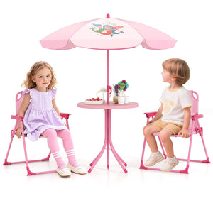 4 Pieces Kids Picnic Set with 2 Folding Chairs and Height Adjustable Umbrella-Pink view 4