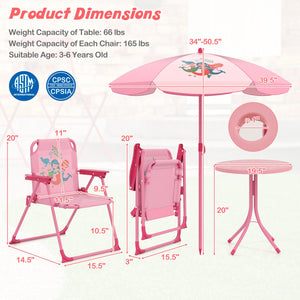 4 Pieces Kids Picnic Set with 2 Folding Chairs and Height Adjustable Umbrella-Pink view 5