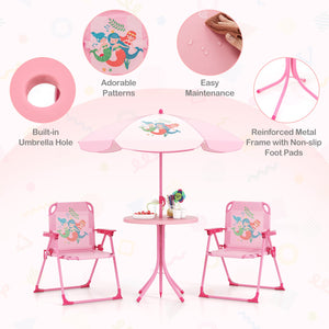 4 Pieces Kids Picnic Set with 2 Folding Chairs and Height Adjustable Umbrella-Pink view 6