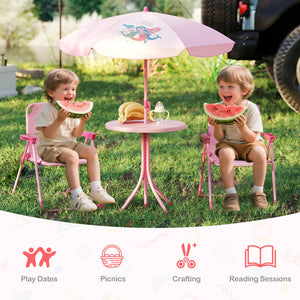 4 Pieces Kids Picnic Set with 2 Folding Chairs and Height Adjustable Umbrella-Pink view 8