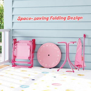 4 Pieces Kids Picnic Set with 2 Folding Chairs and Height Adjustable Umbrella-Pink view 9
