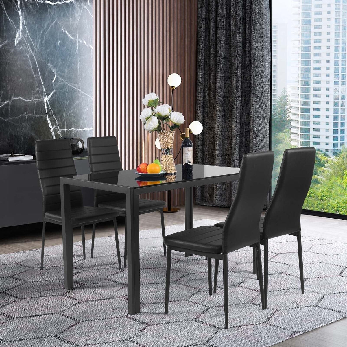 4 Pieces Modern Leather Dinning Chairs Set with Metal Frame view 2