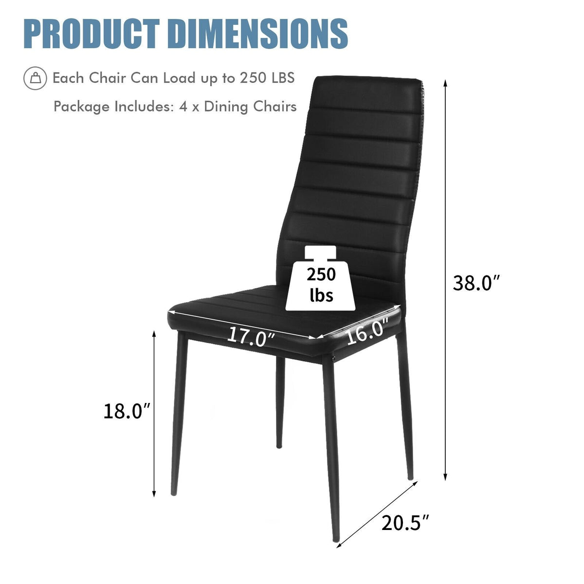 4 Pieces Modern Leather Dinning Chairs Set with Metal Frame view 4