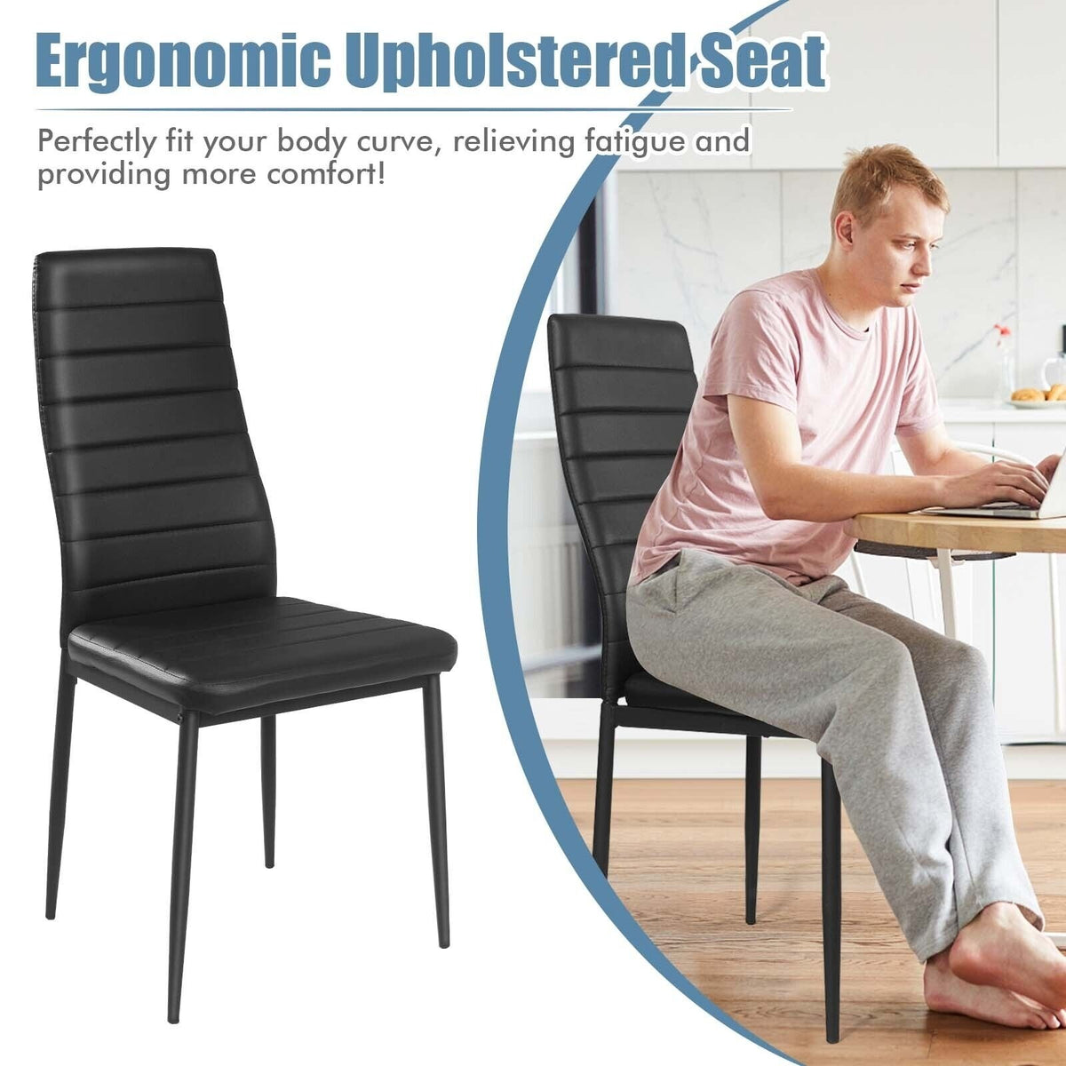 4 Pieces Modern Leather Dinning Chairs Set with Metal Frame view 8