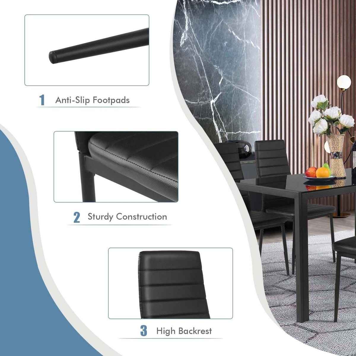 4 Pieces Modern Leather Dinning Chairs Set with Metal Frame view 9