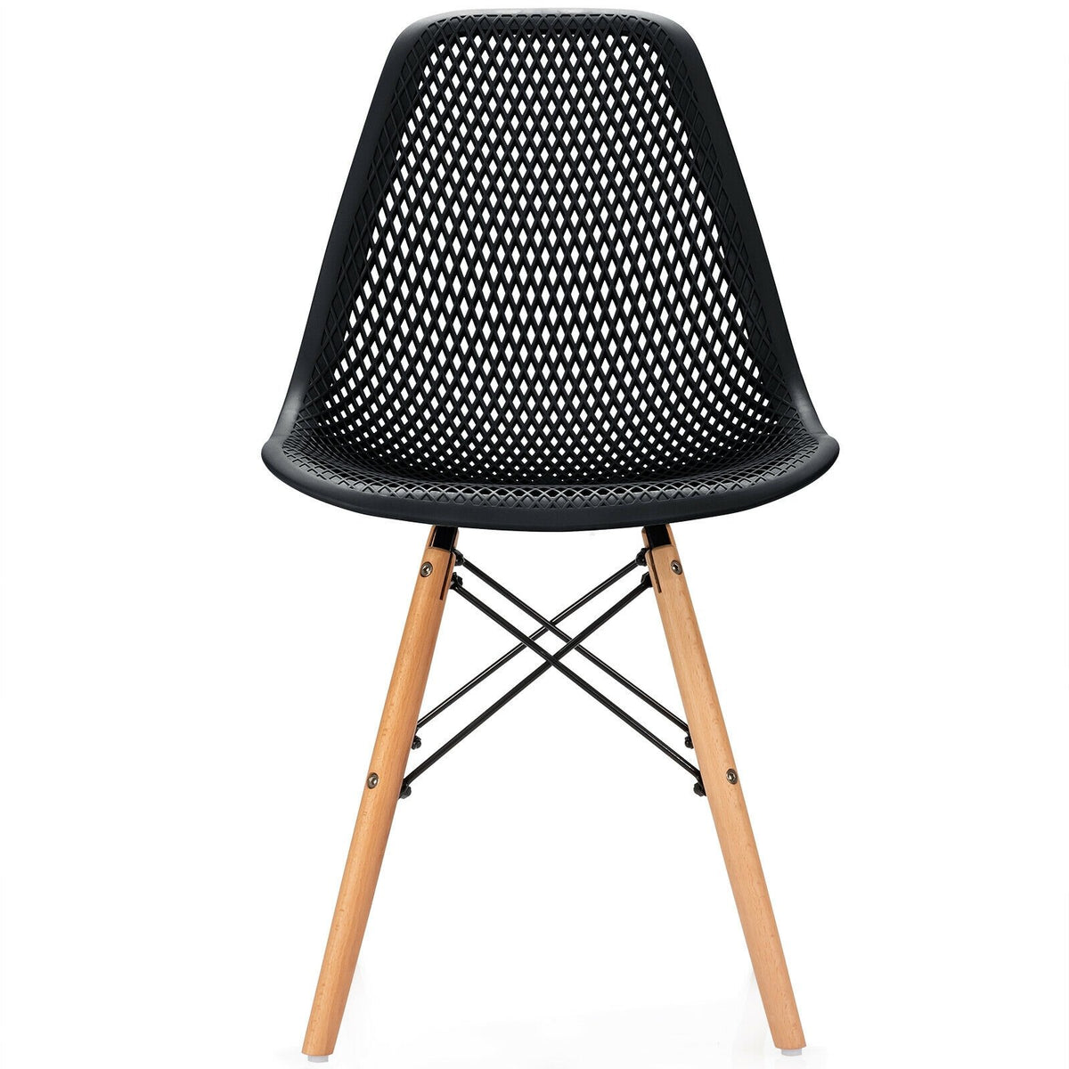 4 Pieces Modern Plastic Hollow Chair Set with Wood Leg-Black view 4