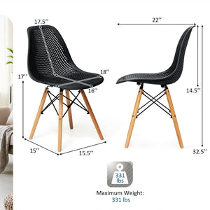 4 Pieces Modern Plastic Hollow Chair Set with Wood Leg-Black view 5