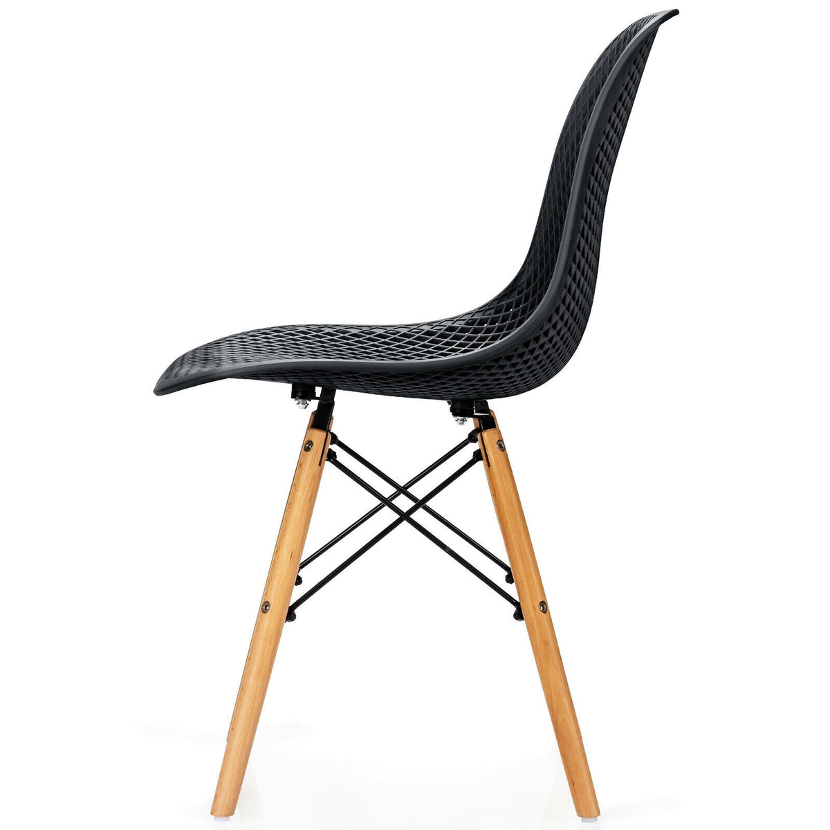 4 Pieces Modern Plastic Hollow Chair Set with Wood Leg-Black view 6
