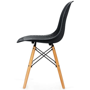 4 Pieces Modern Plastic Hollow Chair Set with Wood Leg-Black view 6