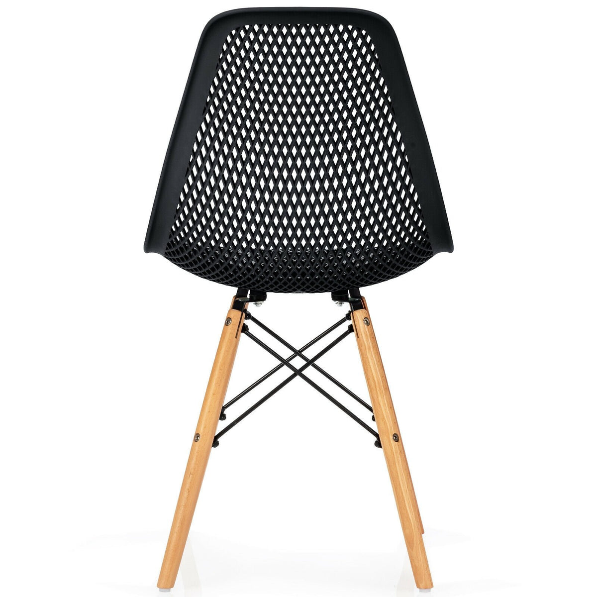 4 Pieces Modern Plastic Hollow Chair Set with Wood Leg-Black view 7