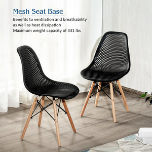 4 Pieces Modern Plastic Hollow Chair Set with Wood Leg-Black view 9