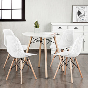 4 Pieces Modern Plastic Hollow Chair Set with Wood Leg-White view 2
