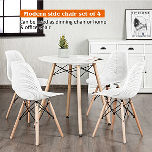 4 Pieces Modern Plastic Hollow Chair Set with Wood Leg-White view 3