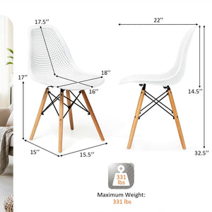 4 Pieces Modern Plastic Hollow Chair Set with Wood Leg-White view 4