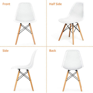 4 Pieces Modern Plastic Hollow Chair Set with Wood Leg-White view 5