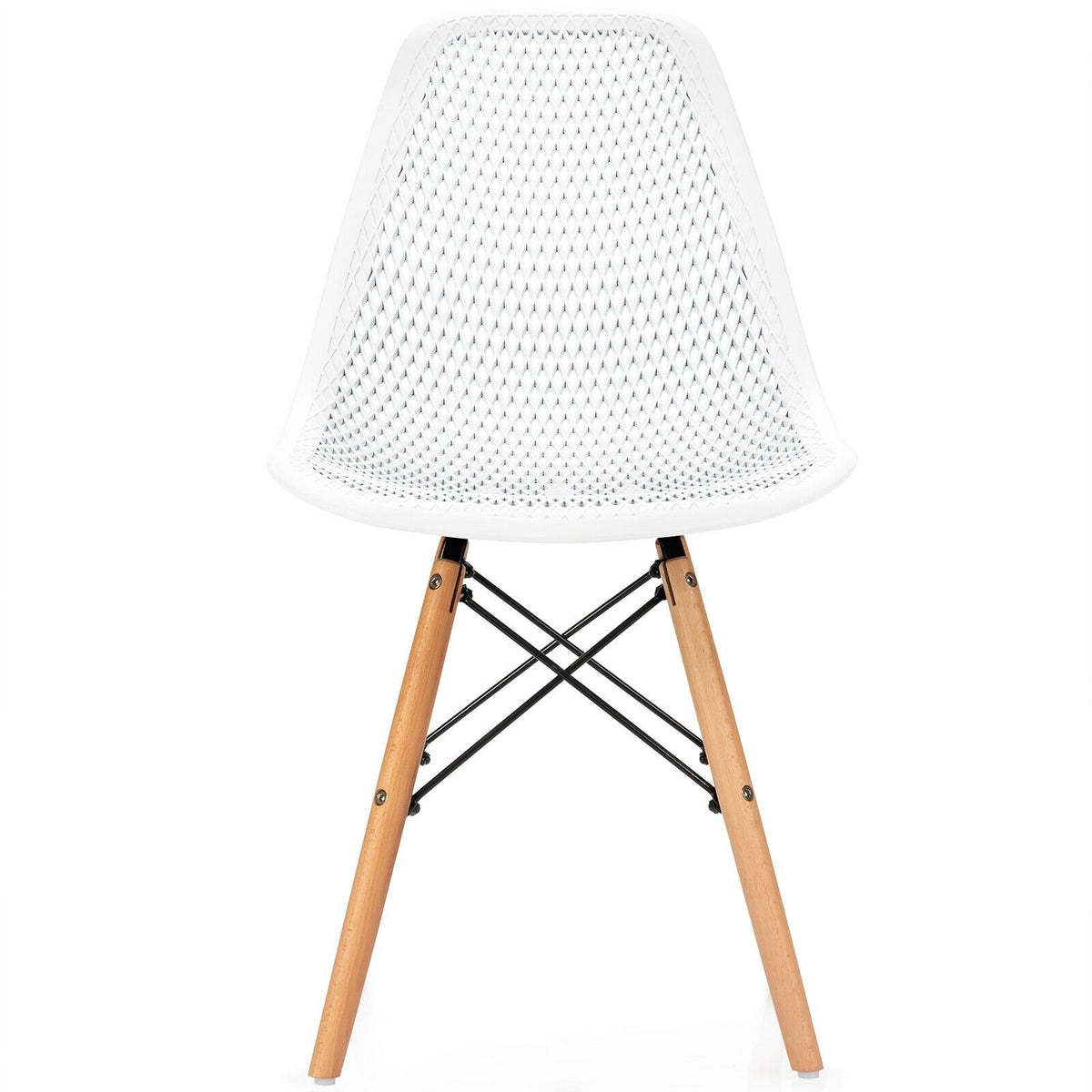 4 Pieces Modern Plastic Hollow Chair Set with Wood Leg-White view 7