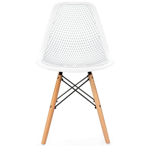 4 Pieces Modern Plastic Hollow Chair Set with Wood Leg-White view 7