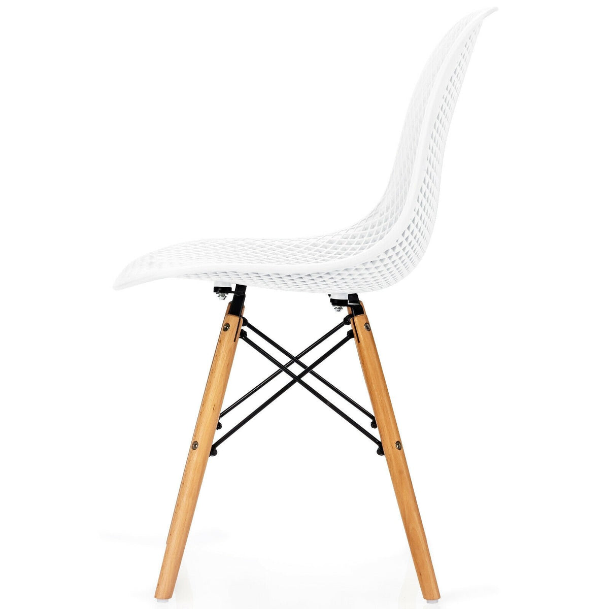 4 Pieces Modern Plastic Hollow Chair Set with Wood Leg-White view 8