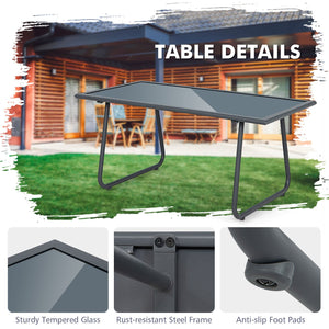 4 Pieces of Metal Patio Furniture Chat Set with Tempered Glass Coffee Table view 9