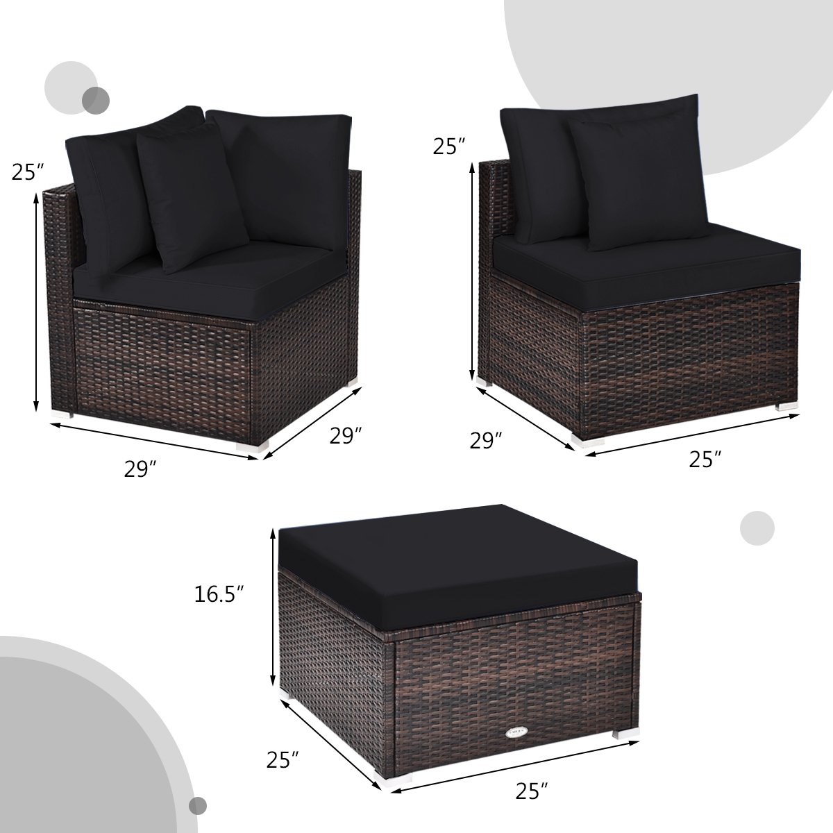 4 Pieces Ottoman Garden Patio Rattan Wicker Furniture Set with Cushion-Black view 4