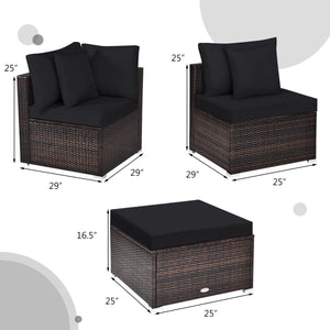 4 Pieces Ottoman Garden Patio Rattan Wicker Furniture Set with Cushion-Black view 4