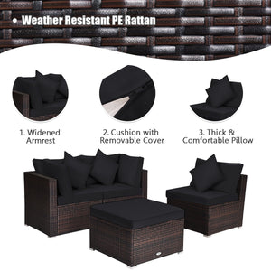 4 Pieces Ottoman Garden Patio Rattan Wicker Furniture Set with Cushion-Black view 5
