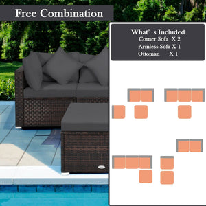 4 Pieces Ottoman Garden Patio Rattan Wicker Furniture Set with Cushion-Gray view 3