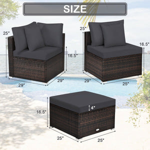 4 Pieces Ottoman Garden Patio Rattan Wicker Furniture Set with Cushion-Gray view 4