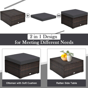 4 Pieces Ottoman Garden Patio Rattan Wicker Furniture Set with Cushion-Gray view 5