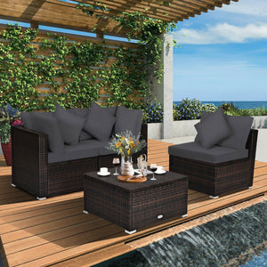 4 Pieces Ottoman Garden Patio Rattan Wicker Furniture Set with Cushion-Gray view 7