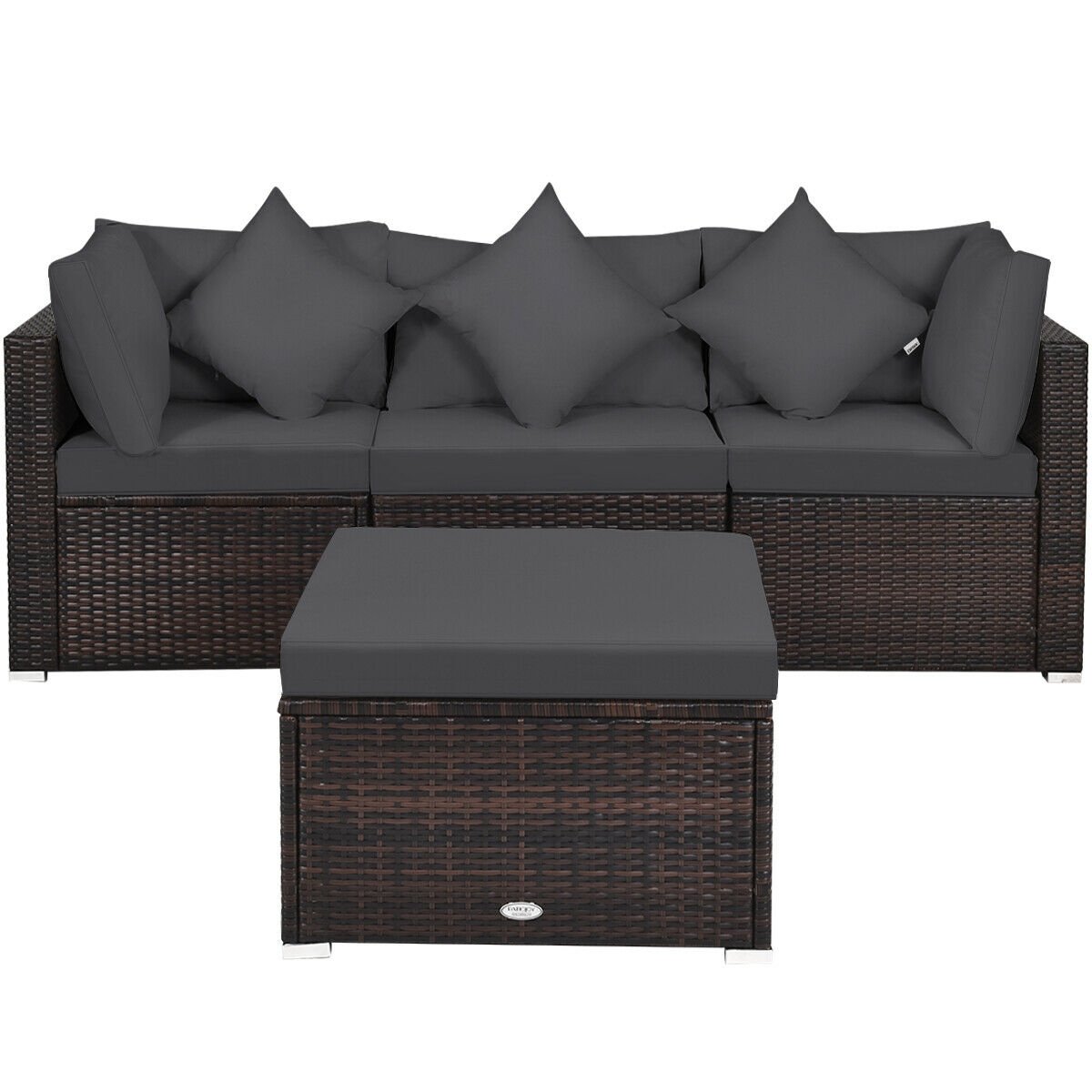 4 Pieces Ottoman Garden Patio Rattan Wicker Furniture Set with Cushion-Gray view 9
